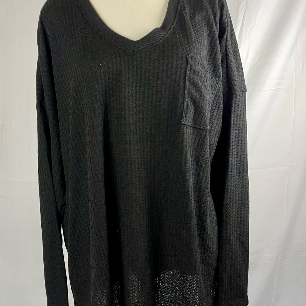Calvin Klein NEW long sleeve honeycomb waffle black shirt sweater top XXL 324